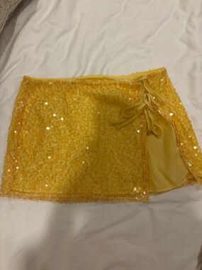 superdown Yellow Sequin Mini Skirt with Side Tie Detail